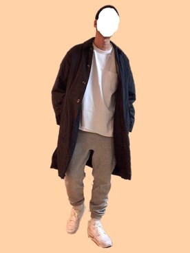 「Champion」｜「アイテム（ステンカラーコート）」を使った、TEEさん（メンズ・182cm）の春コーディネート