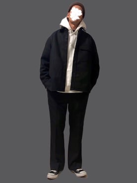 「アイテム（帽子）」を使った、TEEさん（メンズ・182cm）の冬コーディネート
