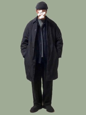 「オーバーサイズコート」｜「アイテム（ニットキャップ/ビーニー）」を使った、TEEさん（メンズ・182cm）の冬コーディネート