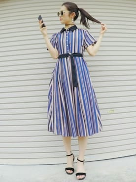「archives（アルシーヴ）のアイテム（シャツワンピース）」を使った、miyouさん（レディース・164cm）の夏コーディネート