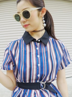 「archives（アルシーヴ）のアイテム（シャツワンピース）」を使った、miyouさん（レディース・164cm）の夏コーディネート