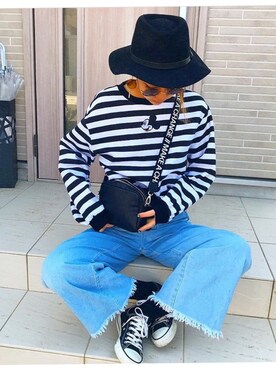 「H&M（エイチ・アンド・エム）のアイテム（スウェット、ホワイト系）」を使った、namiponさん（レディース・165cm）の春コーディネート