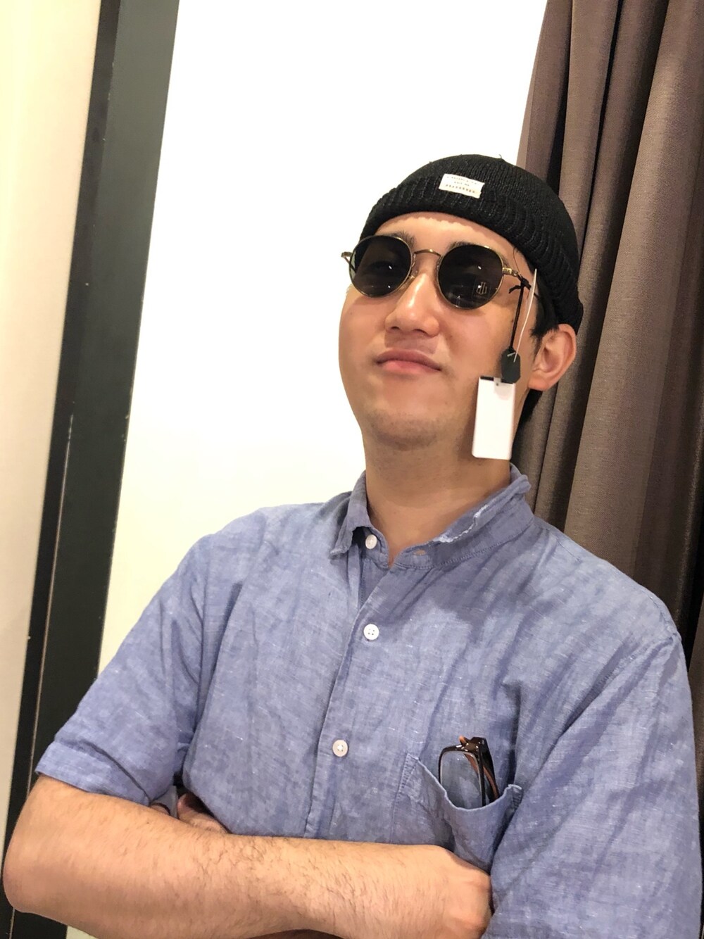 「夏コーデ、ジョンレノン、Beatles、ビートルズ、おまんちん侍」｜「Ciaopanicなんだが？のアイテム（ニットキャップ/ビーニー、ブラック系）」を使った、ゅぅとさん（メンズ・178cm）の夏コーディネートの1枚目の写真