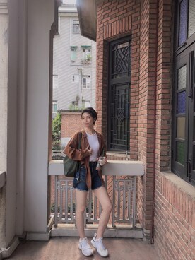 「Hollister（ホリスター）のアイテム（タンクトップ、ホワイト系）」を使った、gia20さん（レディース・170cm）の夏コーディネート