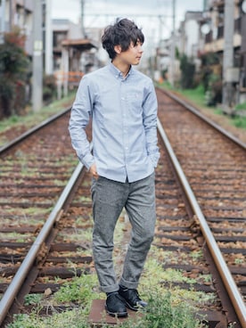 「Maison Kitsune（メゾンキツネ）のCLASSIC SHIRT BD WITH POCKET (SOLID)（シャツ/ブラウス）」を使った、堀口英剛@monographさん（メンズ・168cm）の冬コーディネート