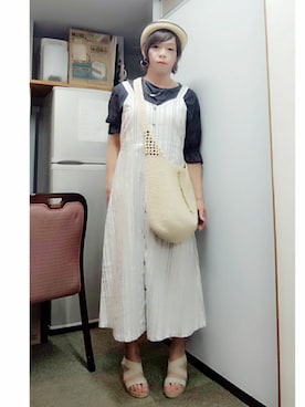 「お出掛けコーデ」｜「アイテム（帽子）」を使った、メグミ   ☆海乃  恵さん（レディース・171cm）の夏コーディネート