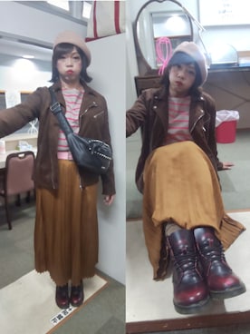 「GUコーデ」｜「アイテム（ライダースジャケット）」を使った、メグミ   ☆海乃  恵さん（レディース・171cm）の秋コーディネート