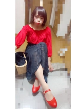 「赤い靴」｜メグミ   ☆海乃  恵さん（レディース・171cm）の夏コーディネート