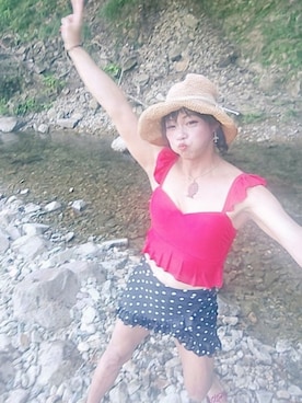 「アイテム（水着、レッド系）」を使った、メグミ   ☆海乃  恵さん（レディース・171cm）の夏コーディネート