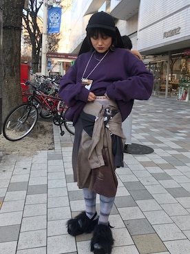 「CPH（シーピーエイチ）のアイテム（キャップ）」を使った、ナズさん（レディース・157cm）の冬コーディネート