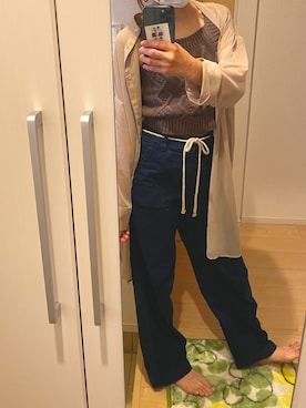 「ニットキャミソール」｜「アイテム（ジャケット/アウター）」を使った、こん。さん（レディース・158cm）の春コーディネート