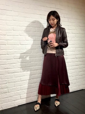 「COACH」｜「アイテム（ライダースジャケット）」を使った、清水 みゆきさん（レディース・157cm）の秋コーディネート