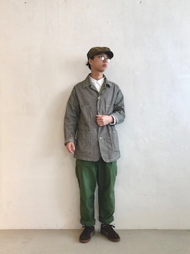 「ヒッコリー」｜「アイテム（ハンチング/ベレー帽）」を使った、はなまるさん（メンズ・173cm）の春コーディネート