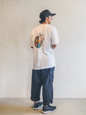 「メッシュキャップ」｜「アイテム（その他シューズ）」を使った、はなまるさん（メンズ・173cm）の夏コーディネート