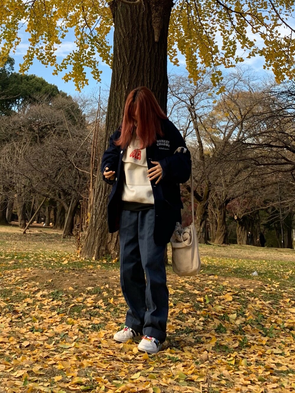 「メンズライク、Dickies874」｜「GUのアイテム（ジャケット/アウター、ブルー系）」を使った、mujica さん（レディース・158cm）の冬コーディネートの1枚目の写真