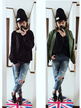 「網タイツ」｜「アイテム（MA-1）」を使った、mi-ta◡̈✩さん（レディース・158cm）の冬コーディネート