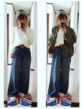 「ヘアバンド」｜「アイテム（MA-1）」を使った、mi-ta◡̈✩さん（レディース・158cm）の春コーディネート