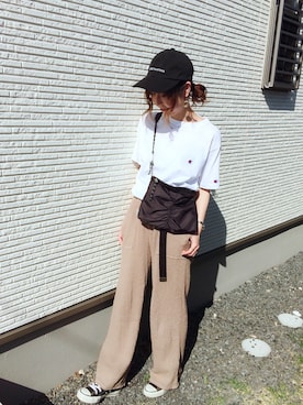 「TODAYFUL（トゥデイフル）のポケットナイロンサコッシュ（ボディバッグ/ウエストポーチ）」を使った、mi-ta◡̈✩さん（レディース・158cm）の夏コーディネート