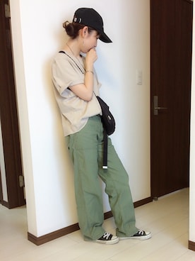 「TODAYFUL（トゥデイフル）のポケットナイロンサコッシュ（ボディバッグ/ウエストポーチ）」を使った、mi-ta◡̈✩さん（レディース・158cm）の夏コーディネート