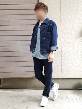 「SEVENDAYS=SUNDAY（セブンデイズサンデイ）のアイテム（デニムジャケット）」を使った、ぷりんぐるすさん（メンズ・163cm）の春コーディネート