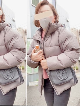 「くすみピンク」｜「アイテム（ダウンジャケット/コート）」を使った、mikaさん（レディース・168cm）の秋コーディネート