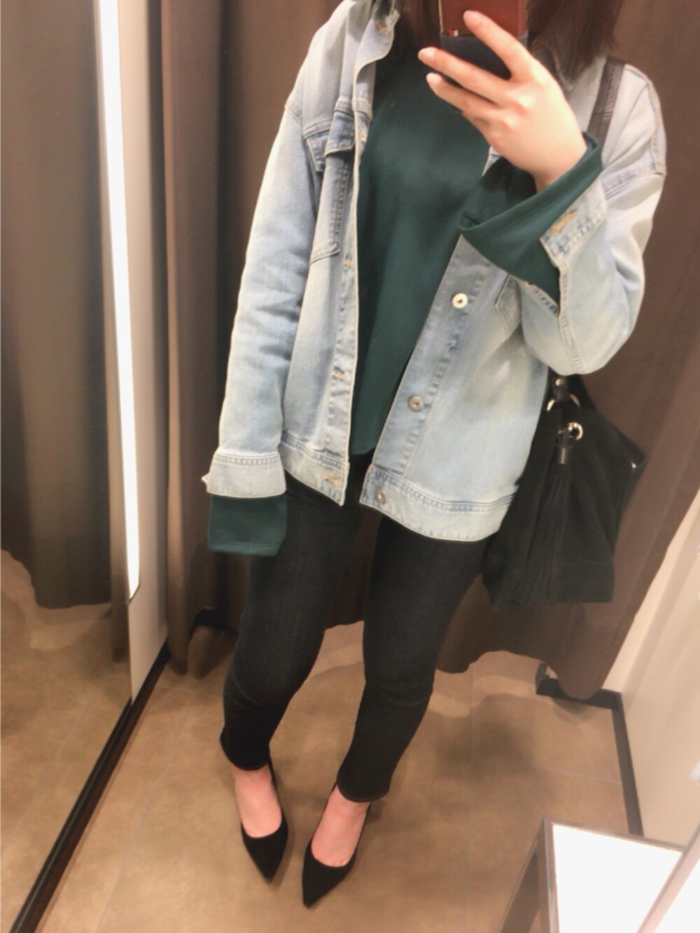 「スプリングSENSEOFPLACE、休日スタイル、fashion、outfit、ZARA、デニムジャケット」｜「Ungridのワンウォッシュクロップドスキニーデニム（デニムパンツ、ブルー系）」を使った、shii...☆さん（レディース・160cm）の春コーディネートの1枚目の写真