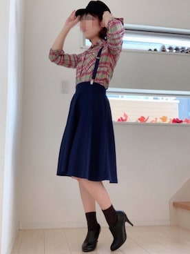「チェック柄に恋してる」｜「アイテム（ブーティ）」を使った、Kaori      さん（レディース・156cm）の秋コーディネート