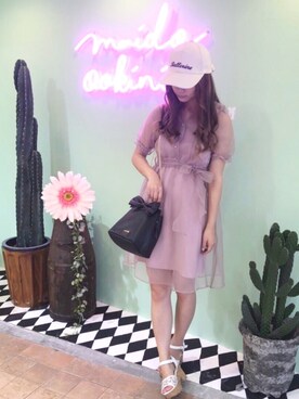 「オーガンジー」｜「アイテム（帽子）」を使った、midoriさん（レディース・159cm）の秋コーディネート