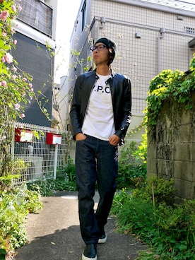 「FR2（エフアールツー）のアイテム（ニットキャップ/ビーニー）」を使った、s0325noguchiさん（メンズ・170cm）の春コーディネート