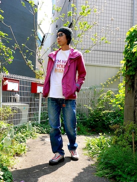 「FR2（エフアールツー）のアイテム（ニットキャップ/ビーニー）」を使った、s0325noguchiさん（メンズ・170cm）の春コーディネート