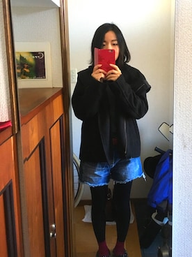 「niko and...（ニコアンド）のアイテム（ライダースジャケット）」を使った、きょさん（レディース・152cm）の秋コーディネート