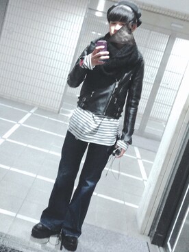 「YOSUKE（ヨースケ）のアイテム（ブーツ、ブラック系）」を使った、いちまつ君さん（メンズ・176cm）の冬コーディネート