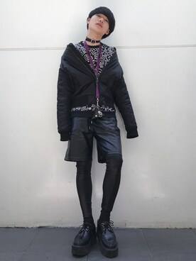 「YOSUKE（ヨースケ）のアイテム（ブーツ、ブラック系）」を使った、いちまつ君さん（メンズ・176cm）の春コーディネート