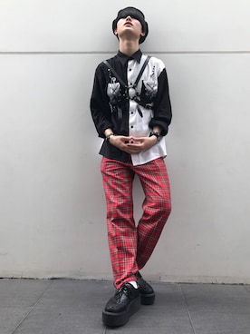 「YOSUKE（ヨースケ）のアイテム（ブーツ、ブラック系）」を使った、いちまつ君さん（メンズ・176cm）の春コーディネート