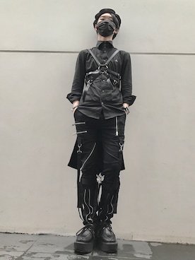 「YOSUKE（ヨースケ）のアイテム（ブーツ、ブラック系）」を使った、いちまつ君さん（メンズ・176cm）の春コーディネート