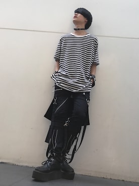 「YOSUKE（ヨースケ）のアイテム（ブーツ、ブラック系）」を使った、いちまつ君さん（メンズ・176cm）の春コーディネート