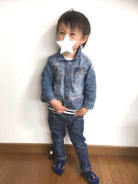 「息子コーデ」｜「アイテム（デニムジャケット）」を使った、reiruさん（キッズ・80cm）の春コーディネート