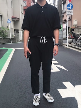 「BEAMS（ビームス）のBEAMS / ヘビーカノコ ルーズ ポロシャツ（ポロシャツ、ブラック系）」を使った、keitoさん（メンズ・176cm）の夏コーディネート