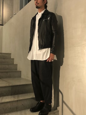 「B2nd」｜「アイテム（ライダースジャケット）」を使った、ヤギさん（メンズ・180cm）の秋コーディネート