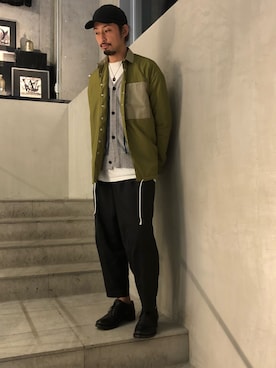 「ami（アミ）のアイテム」を使った、ヤギさん（メンズ・180cm）の秋コーディネート