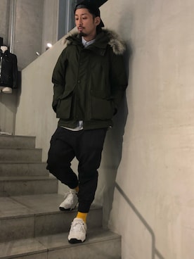 「WOOLRICH（ウールリッチ）のアイテム（ジャケット/アウター）」を使った、ヤギさん（メンズ・180cm）の冬コーディネート