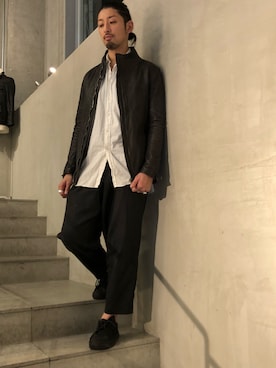 「B2nd」｜「アイテム（ライダースジャケット）」を使った、ヤギさん（メンズ・180cm）の冬コーディネート