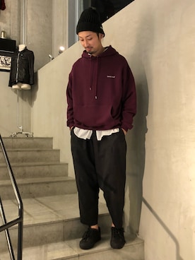 「CPH（シーピーエイチ）のアイテム（ニットキャップ/ビーニー）」を使った、ヤギさん（メンズ・180cm）の冬コーディネート