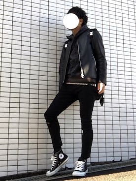 「オールスター」｜「アイテム（ライダースジャケット）」を使った、WDさん（メンズ・166cm）の秋コーディネート