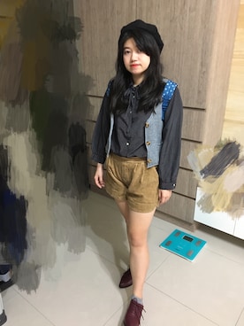 「アイテム（ブーティ、レッド系）」を使った、Yanさん（レディース・160cm）の秋コーディネート