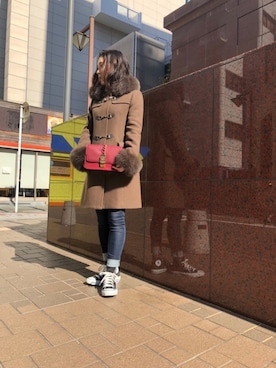 「ファー」｜「アイテム（ダッフルコート）」を使った、aasukaさん（レディース・157cm）の秋コーディネート