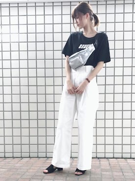 「NiCORON（ニコロン）のラバープリントTシャツ（Tシャツ/カットソー）」を使った、🍦みうみ🍦さん（レディース・165cm・20代）の夏コーディネート