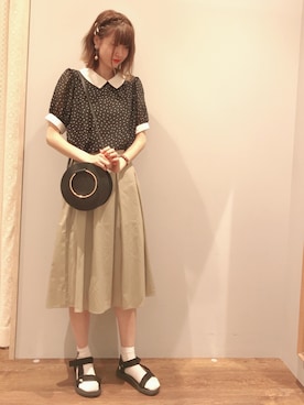 「earth music&ecology（アースミュージックアンドエコロジー）のアイテム（ショルダーバッグ、ブラック系）」を使った、🍦みうみ🍦さん（レディース・165cm）の夏コーディネート