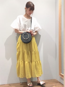 「earth music&ecology（アースミュージックアンドエコロジー）のアイテム（ショルダーバッグ、ブラック系）」を使った、🍦みうみ🍦さん（レディース・165cm）の夏コーディネート