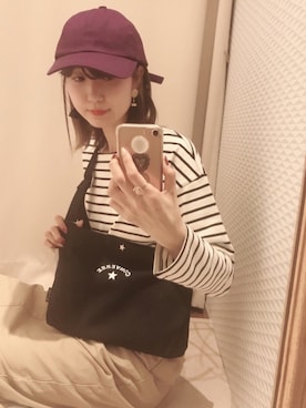 「アイテム（キャップ、パープル系）」を使った、🍦みうみ🍦さん（レディース・165cm）の夏コーディネート